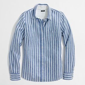 J Crew Striped Classic Button Down Shirt In Linen